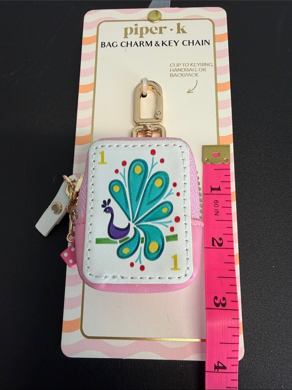 Piper K | Peacock Card Pink Coin Purse Bag Charm 🦚 - Picture 6 of 8